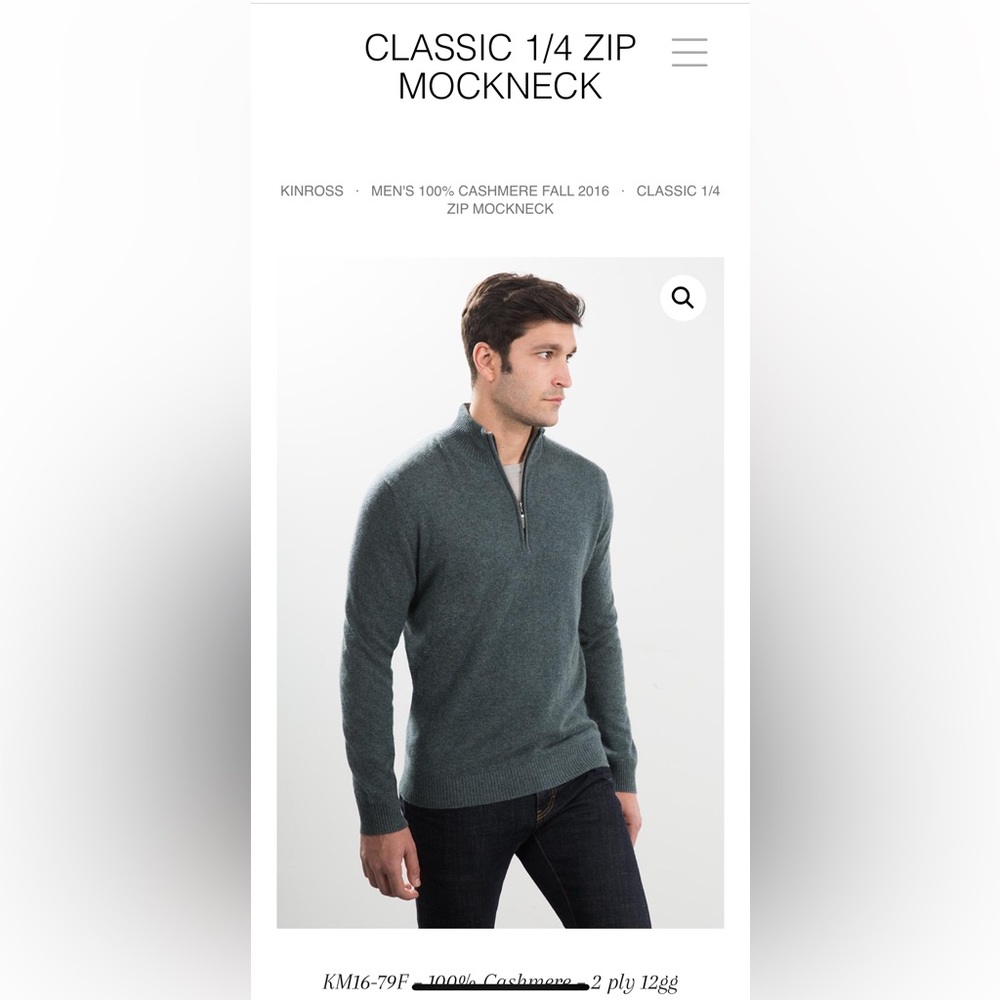 Kinross Men’s Cashmere quarter zip sweater in Olive